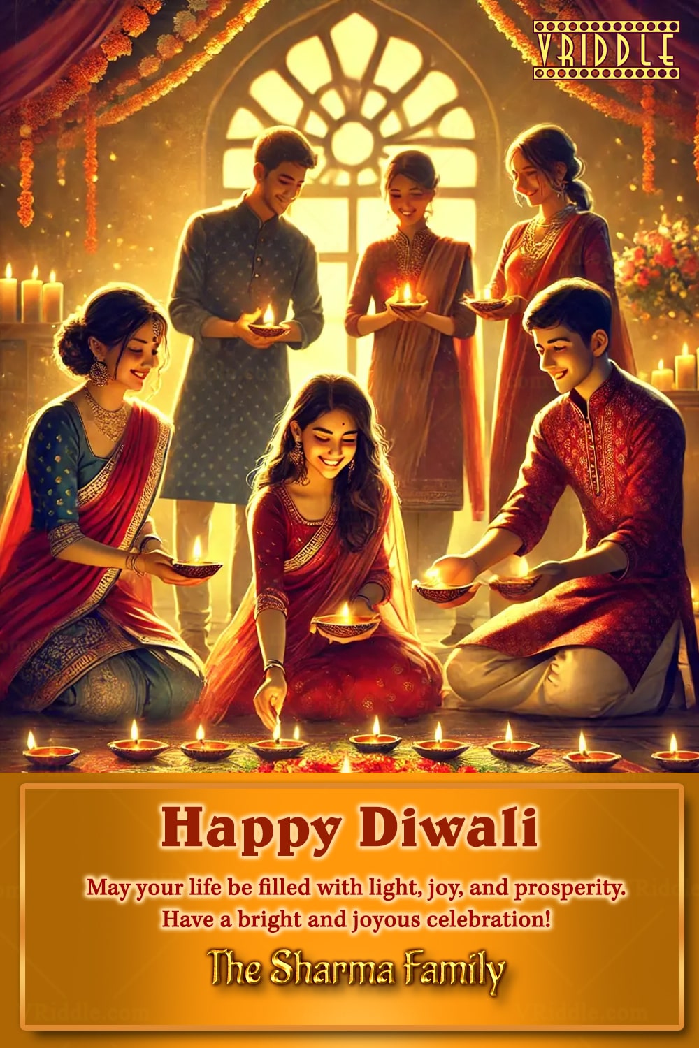 Radiant Family Gathering Diwali Celebration Greeting Card