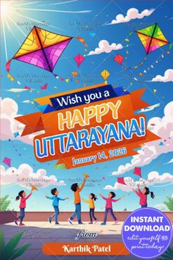 Sky Festivities Uttarayan Celebration Greeting Card with Kites and Children