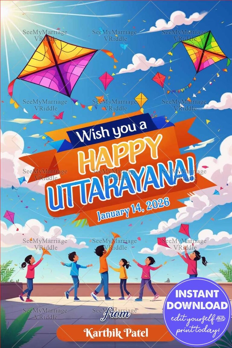 Sky Festivities Uttarayan Celebration Greeting Card with Kites and Children