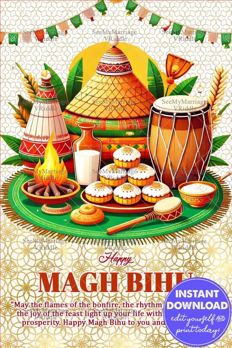 Traditional Feast Magh Bihu Celebration Card with Assamese Decor