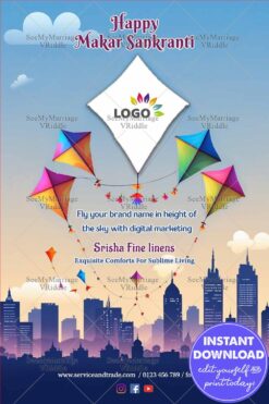 Colorful Kites Makar Sankranti Digital Marketing Greeting Card