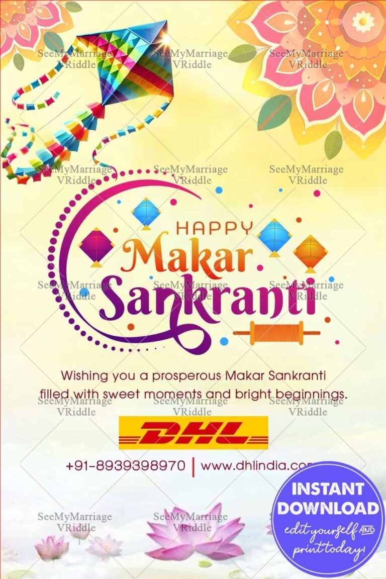Bright Festival Makar Sankranti Greeting Card with Lotus Theme and Kites