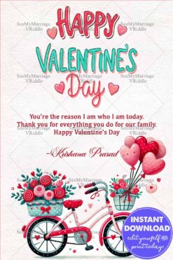 Romantic Bicycle Valentine's Day Greeting Card with Flowers & Heart Balloons