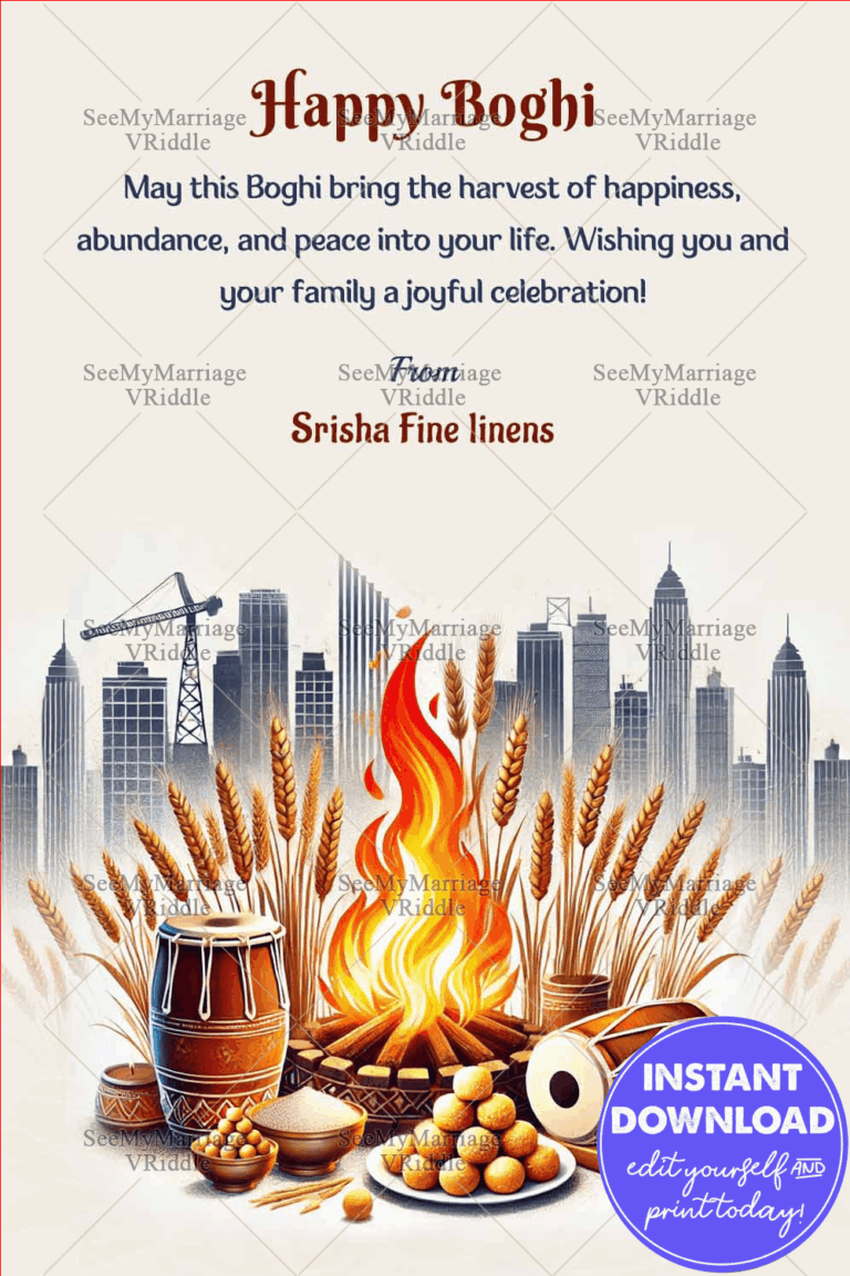 Festive Bhogi Celebration Greeting Card with Harvest, Bonfire and Dhols