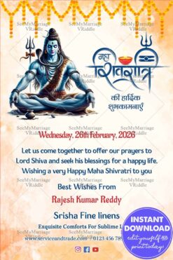 Festive Maha Shivratri Greeting with Meditative Lord Shiva, Trishul & Traditional Decor
