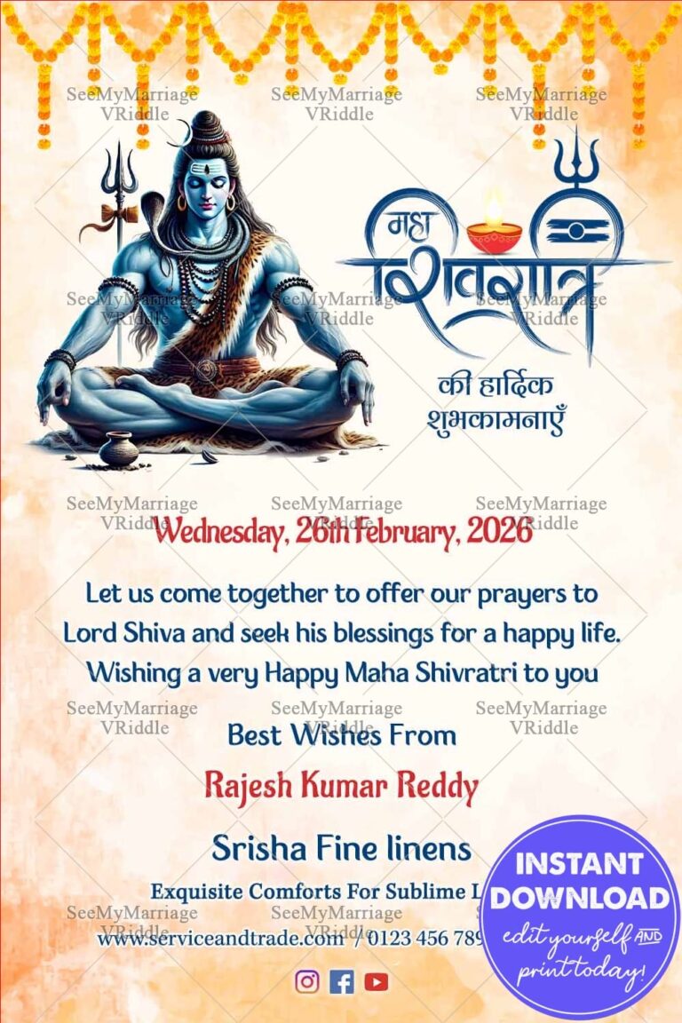 Festive Maha Shivratri Greeting with Meditative Lord Shiva, Trishul & Traditional Decor