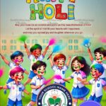 School Children Playing with Colors Holi Celebration Invitation with Happy Faces and Festive Vibes