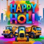 Construction theme Holi greeting with festive vibes