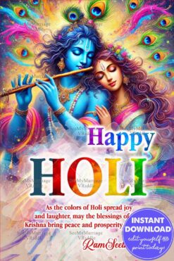 Krishna and Radha’s Blessings Holi Greeting Card with Colors