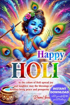 Little Krishna Happy Holi Greeting Card with Festival Illustration
