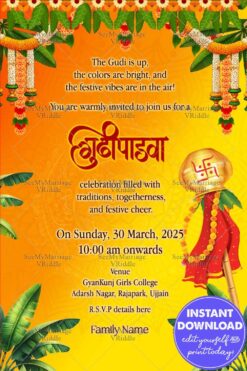 Orange Theme Gudi Padwa Greeting Wishes and Decorated with Banana Leaves