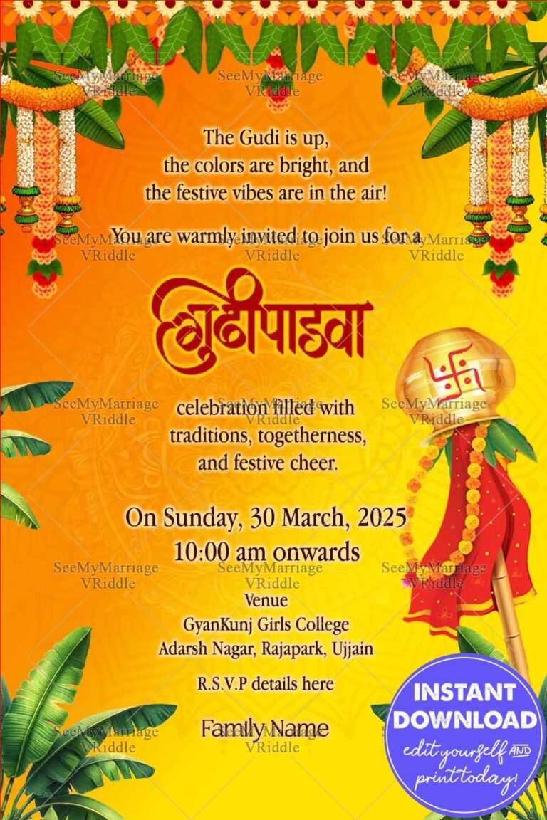 Orange Theme Gudi Padwa Greeting Wishes and Decorated with Banana Leaves