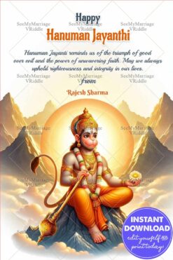 Hanuman Jayanti Greeting Card with Gada and Mountain