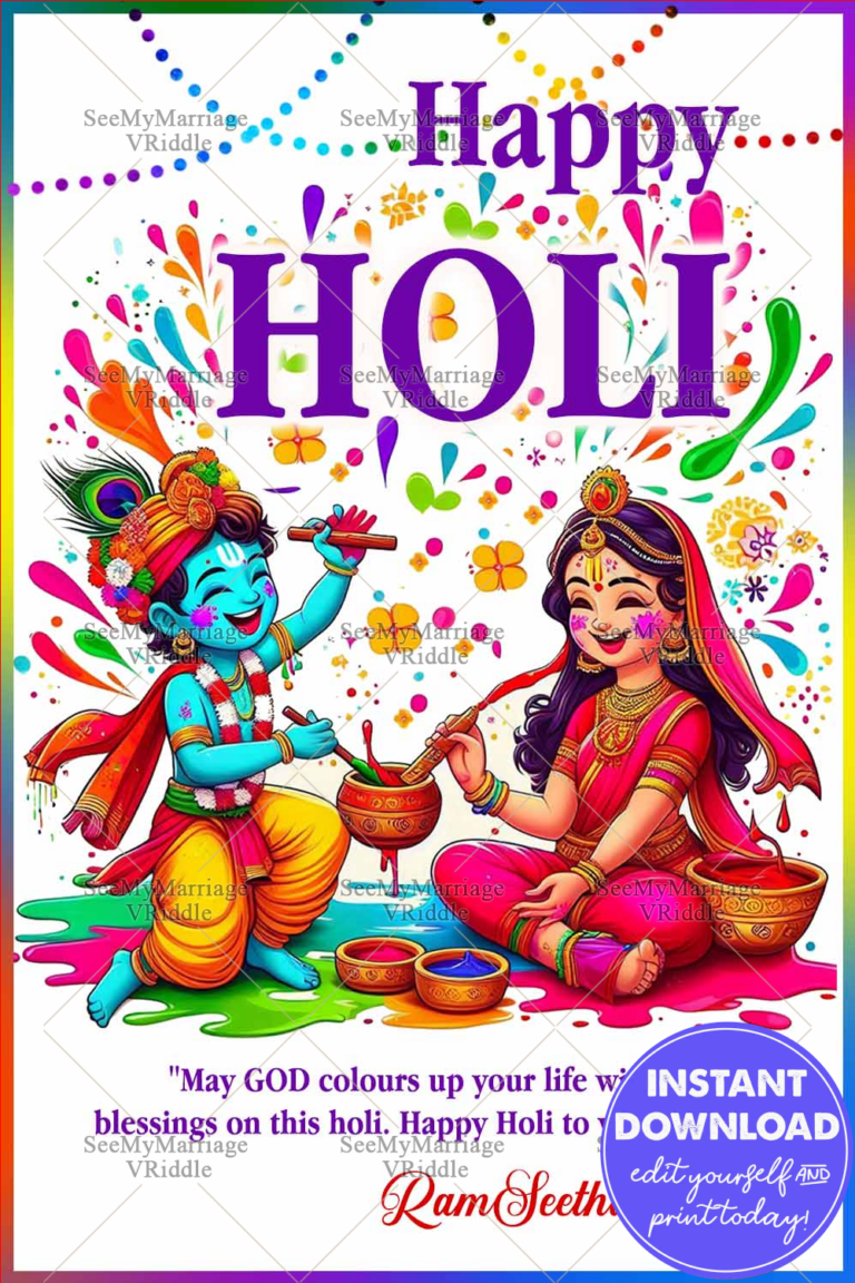 Joyful Holi Greetings with Little Krishna and Radha – A Celebration of Colors and Divine Blessings