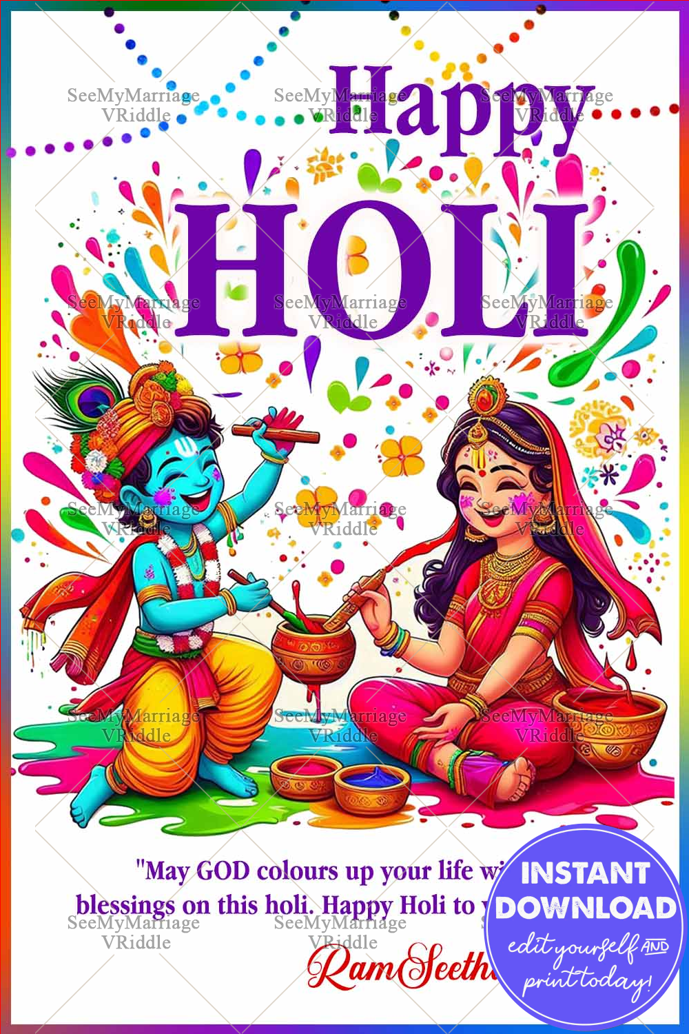Joyful Holi Greetings with Little Krishna and Radha – A Celebration of Colors and Divine Blessings