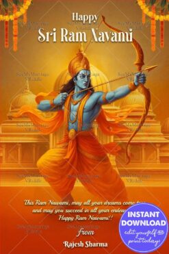 Golden Temple Background Ram Navami Greeting Card with Lord Rama