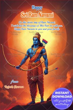 Lord Sri Rama Navami Greeting card with Glowing Orange Sun and a Dramatic Sky