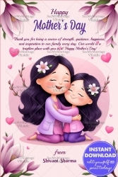 Mother’s Day Greeting Card with Mother & Daughter Whimsical Hug, Blooming Magnolia Flowers