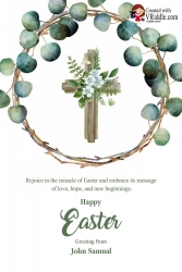 Eucalyptus Wreath Easter Greeting Card with Cross Symbol