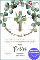 Eucalyptus Wreath Easter Greeting Card with Cross Symbol