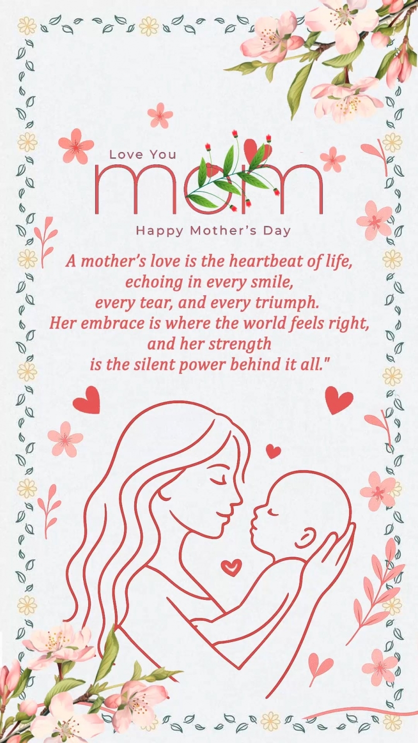 Heartfelt Mother's Day Greeting Video with Tribute Illustration and Floral Embrace