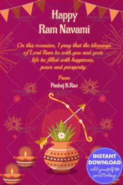 Diyas & Kalash Ram Navami Greeting Card with Mandala Art, Bow & Arrows