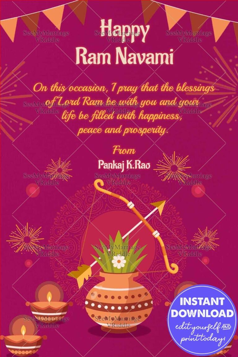 Diyas & Kalash Ram Navami Greeting Card with Mandala Art, Bow & Arrows
