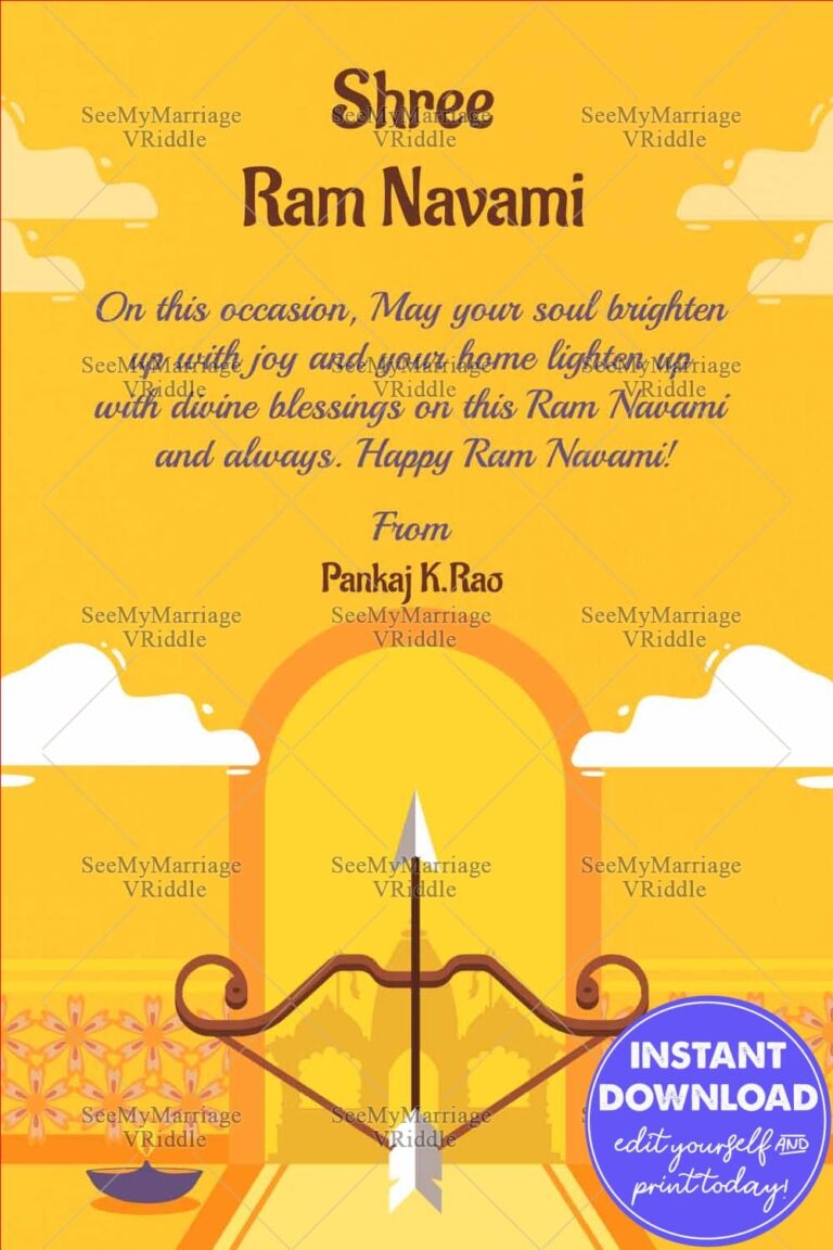 Yellow Theme Ram Navami Greeting Card with Bow, Arrow & Diyas with Spiritual Message