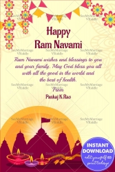 Temple Silhouette Ram Navami Greeting with Festive Design, Diyas, Bow & Arrows