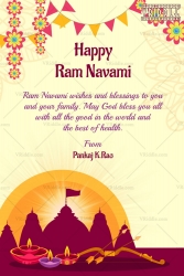 Temple Silhouette Ram Navami Greeting with Festive Design, Diyas, Bow & Arrows