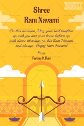 Yellow Theme Ram Navami Greeting Card with Bow, Arrow & Diyas with Spiritual Message