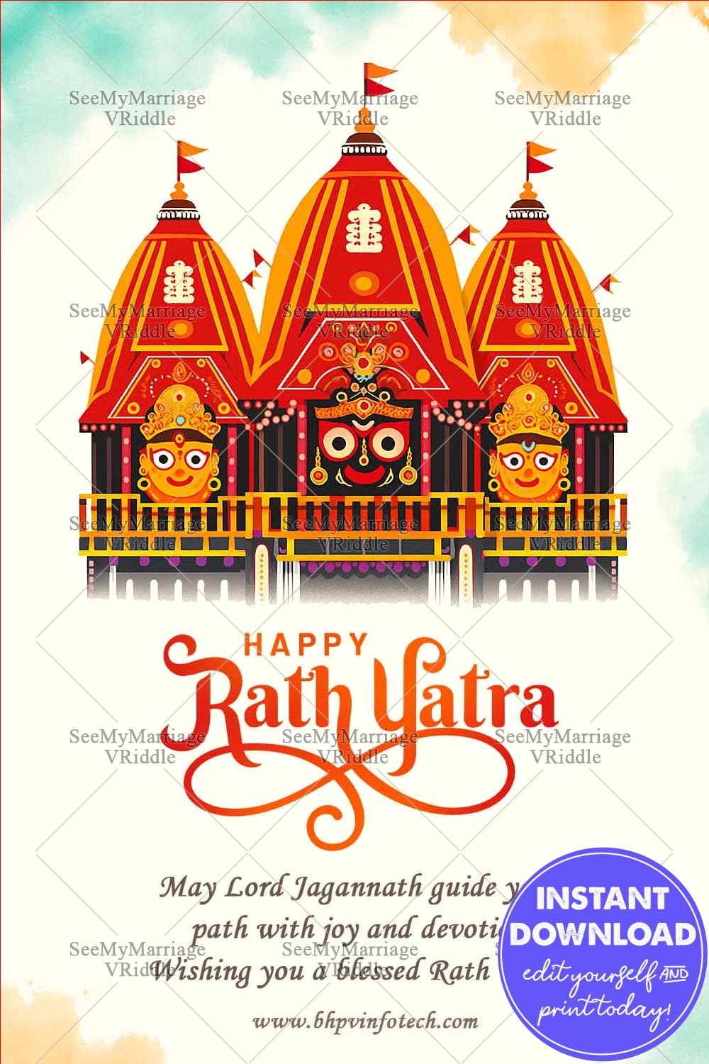 Chariot Illustration Rath Yatra Greeting Card with Lord Jagannath Trio