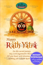 Golden Aura Rath Yatra Greeting Card with Lord Jagannath, Chariot Wheel Design and Crowd Illustration