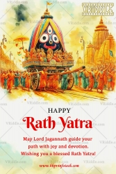Rath Yatra Festival Greeting with Lord Jagannath Chariot and Temple Background