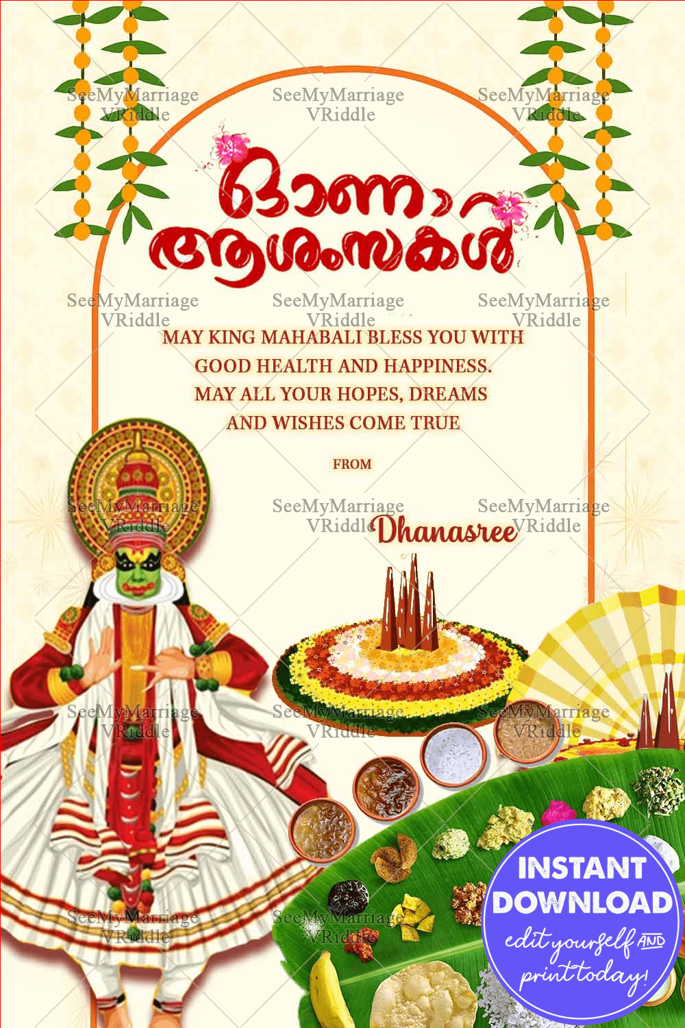 Joyful Onam Blessings with Majestic Kathakali Elegance & Festive Sadya Delight