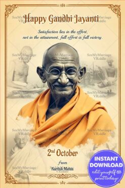 Vintage Gandhi Jayanti Greeting Card with Inspirational Quote and Historic Background