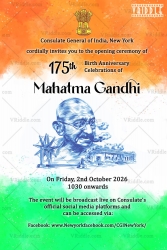 Gandhi Jayanti Invitation with Tricolor Theme & Blue Mahatma Gandhi Charkha Design