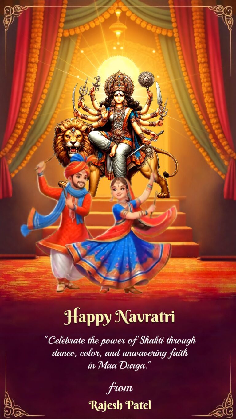 Shakti Celebration Navratri Greeting Video with Garba Dance and Maa Durga Illustration