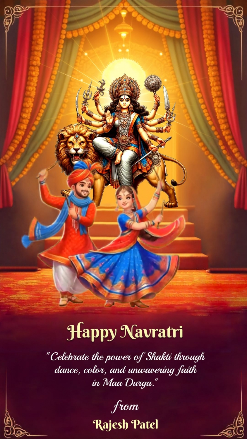 Shakti Celebration Navratri Greeting Video with Garba Dance and Maa Durga Illustration
