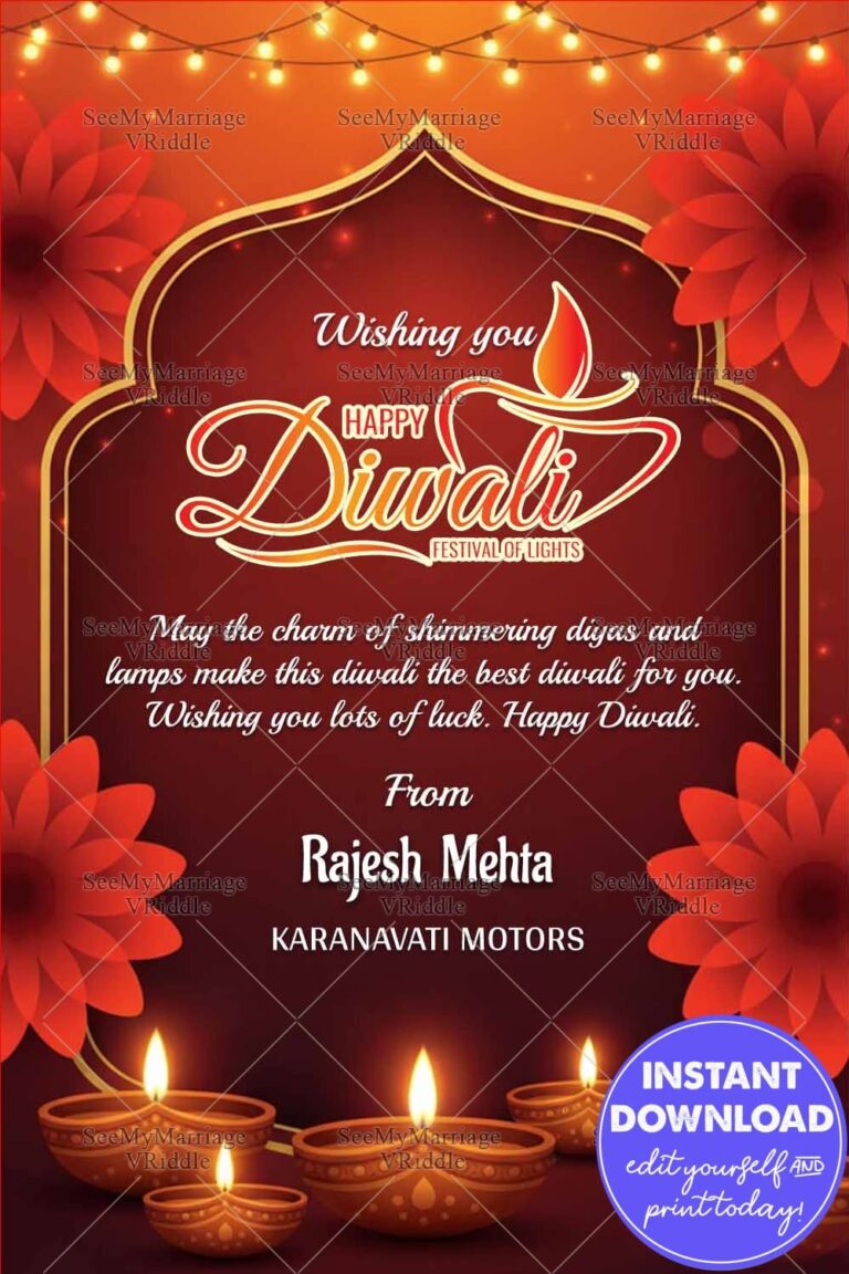 Glowing Diyas Diwali Greeting Card with Red Theme and Warm Wishes