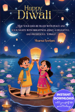 A Magical Kids Diwali Night Greeting Filled with Lanterns, Laughter & Lotus Lights