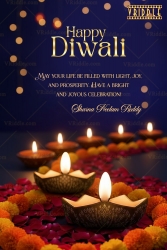 A Radiant Diwali Greeting Adorned with Traditional Diyas and Floral Elegance