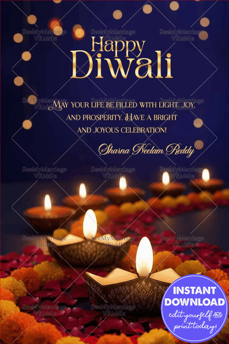 A Radiant Diwali Greeting Adorned with Traditional Diyas and Floral Elegance