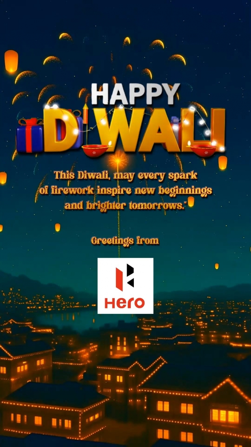 Cityscape Diwali Greeting Video with Featuring Night Sky Fireworks, Floating Lanterns, Illuminated Houses and Diyas