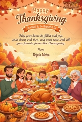 Family Feast Thanksgiving Gathering Card with Autumn Countryside Charm and a Bountiful Harvest Dinner Spread
