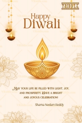 Golden Diya Diwali Greeting Card with Hanging Lamps and Floral Motif with Warm Festive Tones