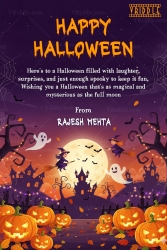 Moon Halloween Gathering Card with Spooky Witches, Glowing Jack-o’-Lanterns and Playful Ghosts