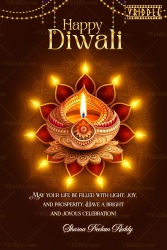 Radiant Diwali Wishes Greeting with Ornate Diya and Mandala Glow In Brown Backdrop