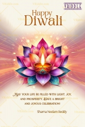 Radiant Lotus Bloom Diwali Greeting Wishes with Glowing Diyas Nestled in White Backdrop