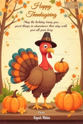 Turkey Harvest Thanksgiving Greeting Card with Pumpkins and Warm Holiday Wishes